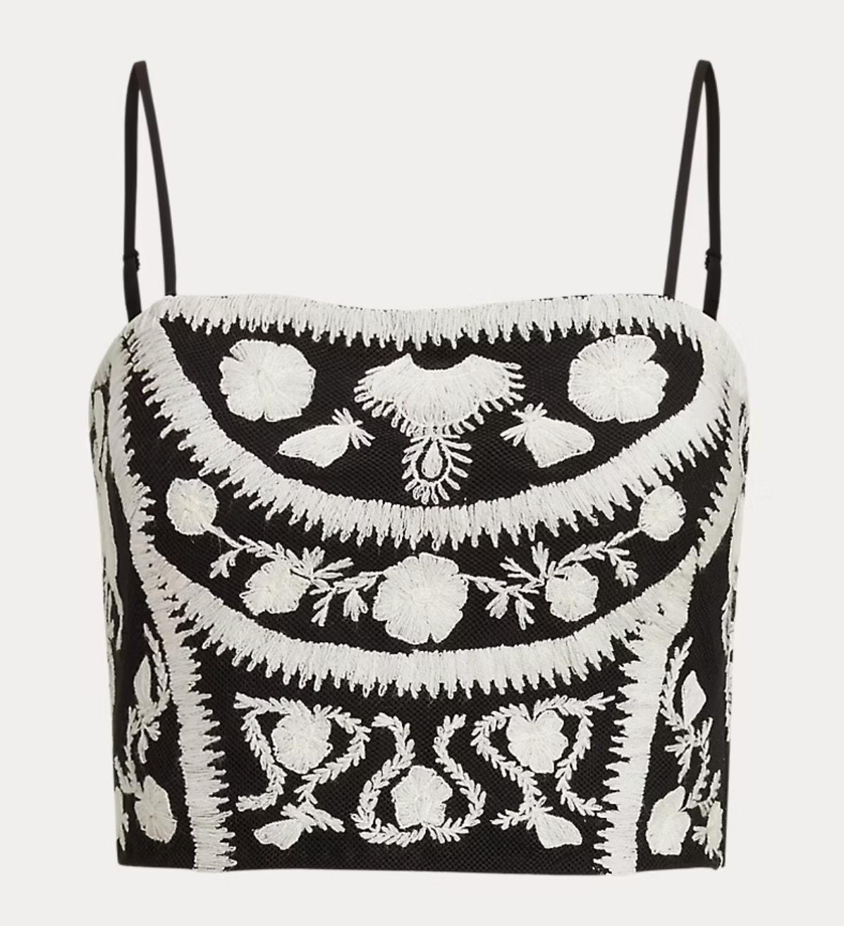 Ralph Lauren Embroidered Cropped Sleeveless Blouse Black White Stitching 18 Nwt